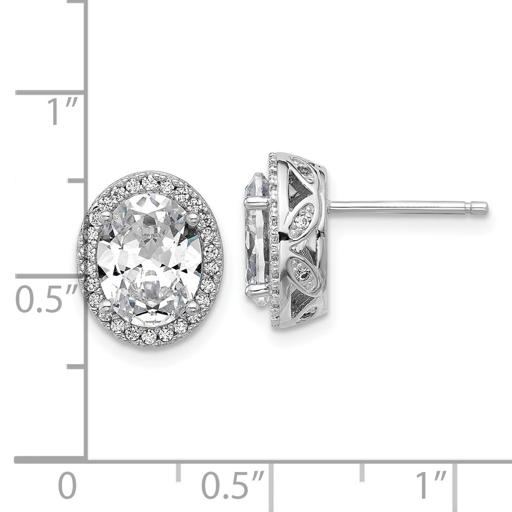 QCM1705 Cheryl M Sterling Silver Rhodium-plated Polished Fancy Oval CZ Halo Post Earrings
