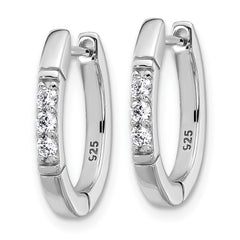 QCM1707 Cheryl M Sterling Silver Rhodium-plated Polished and Grooved CZ Oval Hinged Hoop Earrings