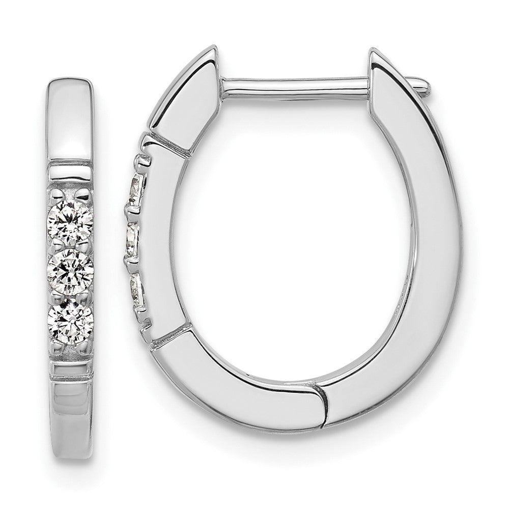 QCM1707 Cheryl M Sterling Silver Rhodium-plated Polished and Grooved CZ Oval Hinged Hoop Earrings