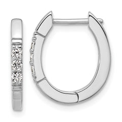 QCM1707 Cheryl M Sterling Silver Rhodium-plated Polished and Grooved CZ Oval Hinged Hoop Earrings