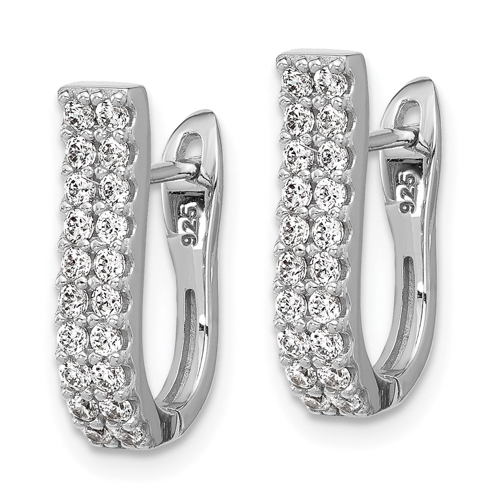 QCM1708 Cheryl M Sterling Silver Rhodium-plated Polished 2-Row CZ Hinged Hoop Earrings