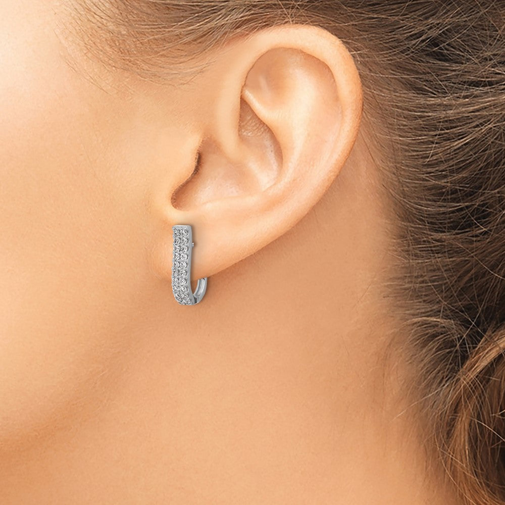 QCM1708 Cheryl M Sterling Silver Rhodium-plated Polished 2-Row CZ Hinged Hoop Earrings