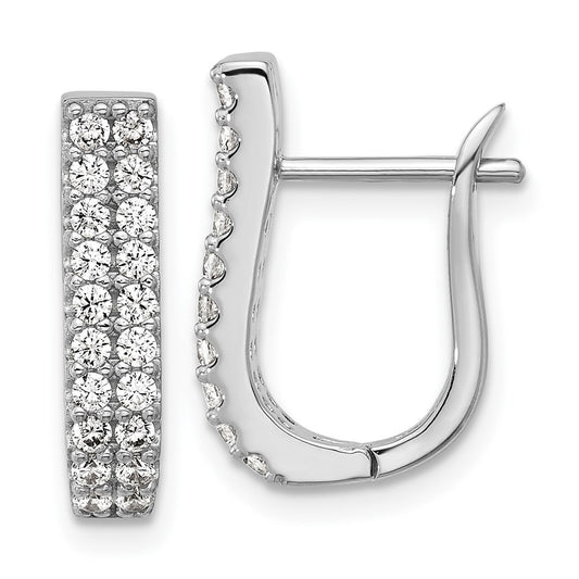 QCM1708 Cheryl M Sterling Silver Rhodium-plated Polished 2-Row CZ Hinged Hoop Earrings