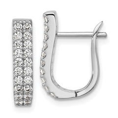 QCM1708 Cheryl M Sterling Silver Rhodium-plated Polished 2-Row CZ Hinged Hoop Earrings