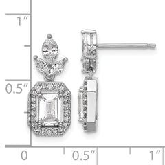 QCM1711 Cheryl M Sterling Silver Rhodium-plated Polished Fancy Emerald-cut CZ Halo Post Dangle Earrings