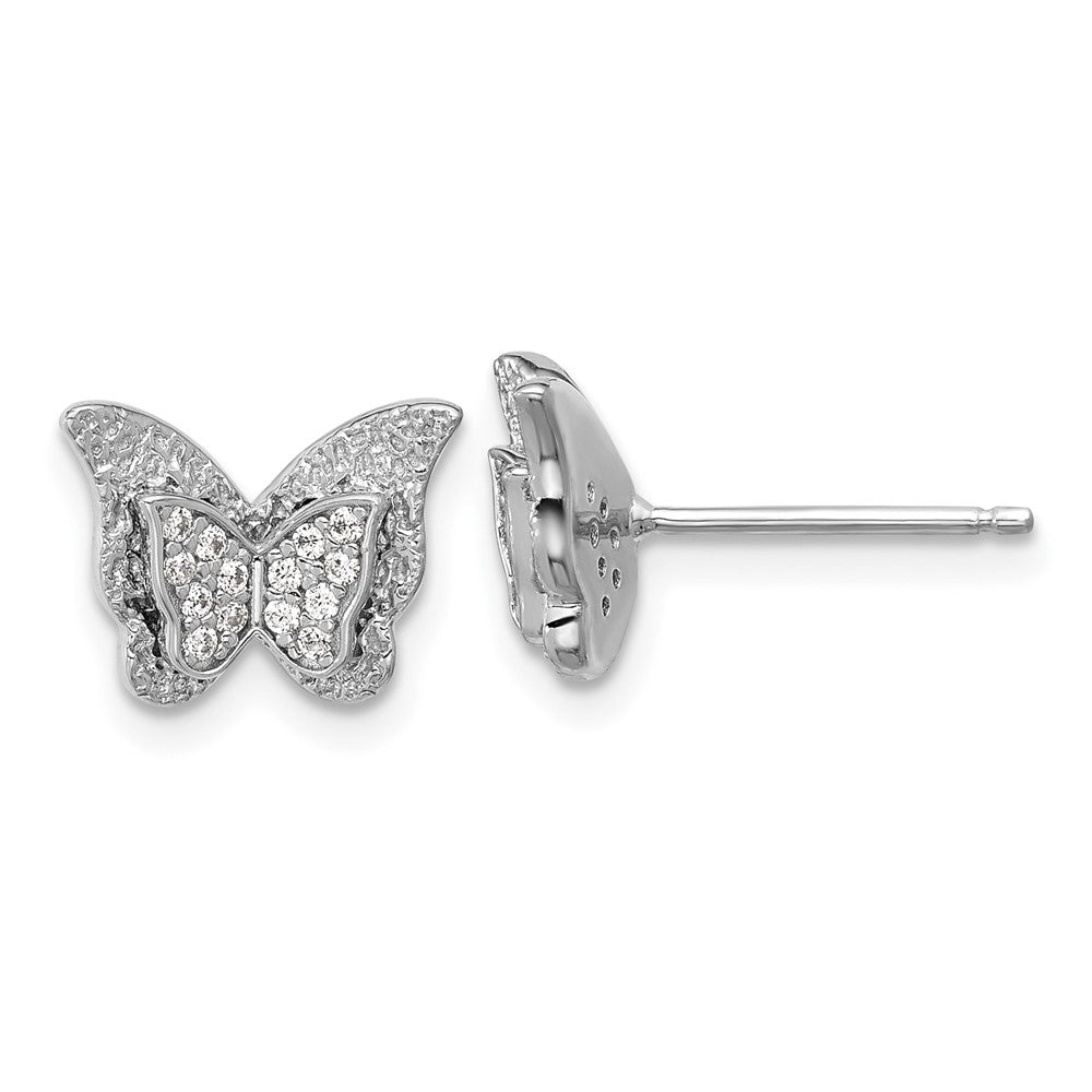 QCM1712 Cheryl M Sterling Silver Rhodium-plated Polished CZ Butterfly Post Earrings