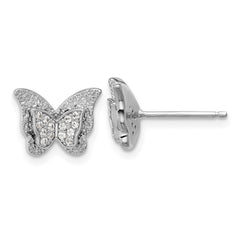 QCM1712 Cheryl M Sterling Silver Rhodium-plated Polished CZ Butterfly Post Earrings