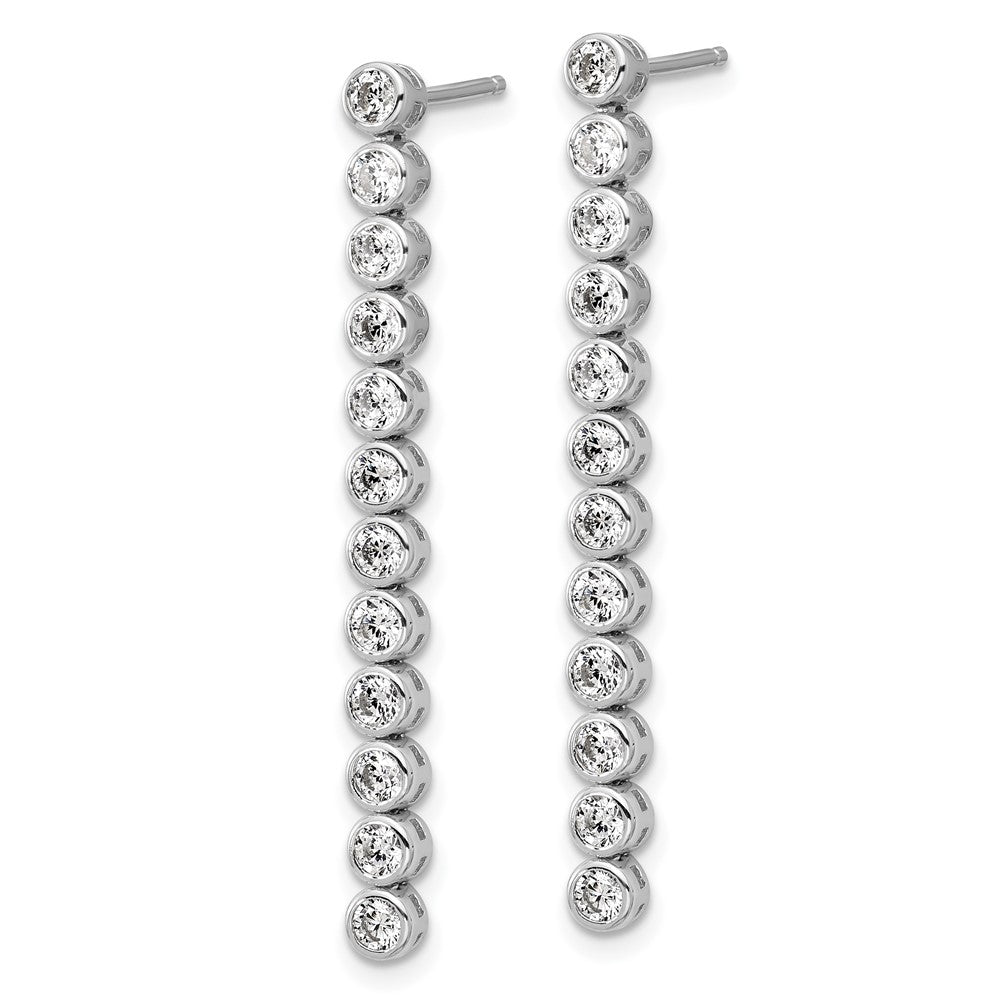 QCM1713 Cheryl M Sterling Silver Rhodium-plated Polished Bezel Set CZ Bar Post Dangle Earrings