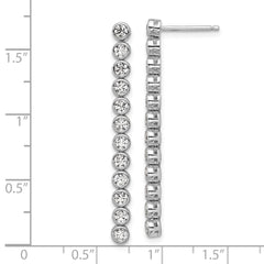 QCM1713 Cheryl M Sterling Silver Rhodium-plated Polished Bezel Set CZ Bar Post Dangle Earrings