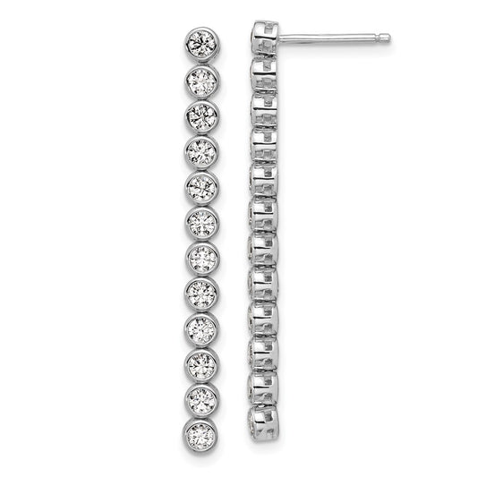 QCM1713 Cheryl M Sterling Silver Rhodium-plated Polished Bezel Set CZ Bar Post Dangle Earrings