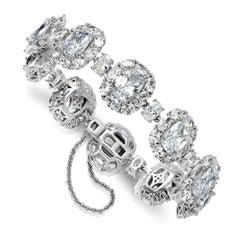 Cheryl M Sterling Silver Rhodium-plated Polished Fancy Cushion-cut CZ Halo Cluster with Safety Chain Bracelet QCM1714-7