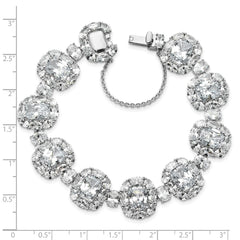 Cheryl M Sterling Silver Rhodium-plated Polished Fancy Cushion-cut CZ Halo Cluster with Safety Chain Bracelet QCM1714-7