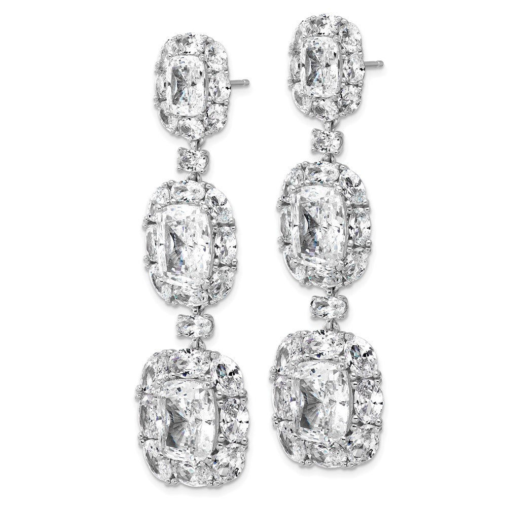 QCM1715 Cheryl M Sterling Silver Rhodium-plated Polished Fancy Cushion-cut CZ Halo Cluster Post Dangle Earrings