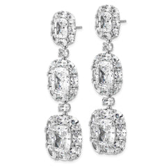 QCM1715 Cheryl M Sterling Silver Rhodium-plated Polished Fancy Cushion-cut CZ Halo Cluster Post Dangle Earrings