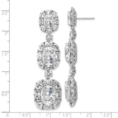 QCM1715 Cheryl M Sterling Silver Rhodium-plated Polished Fancy Cushion-cut CZ Halo Cluster Post Dangle Earrings