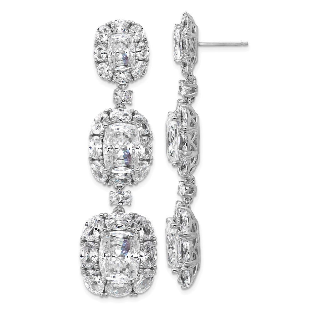 QCM1715 Cheryl M Sterling Silver Rhodium-plated Polished Fancy Cushion-cut CZ Halo Cluster Post Dangle Earrings