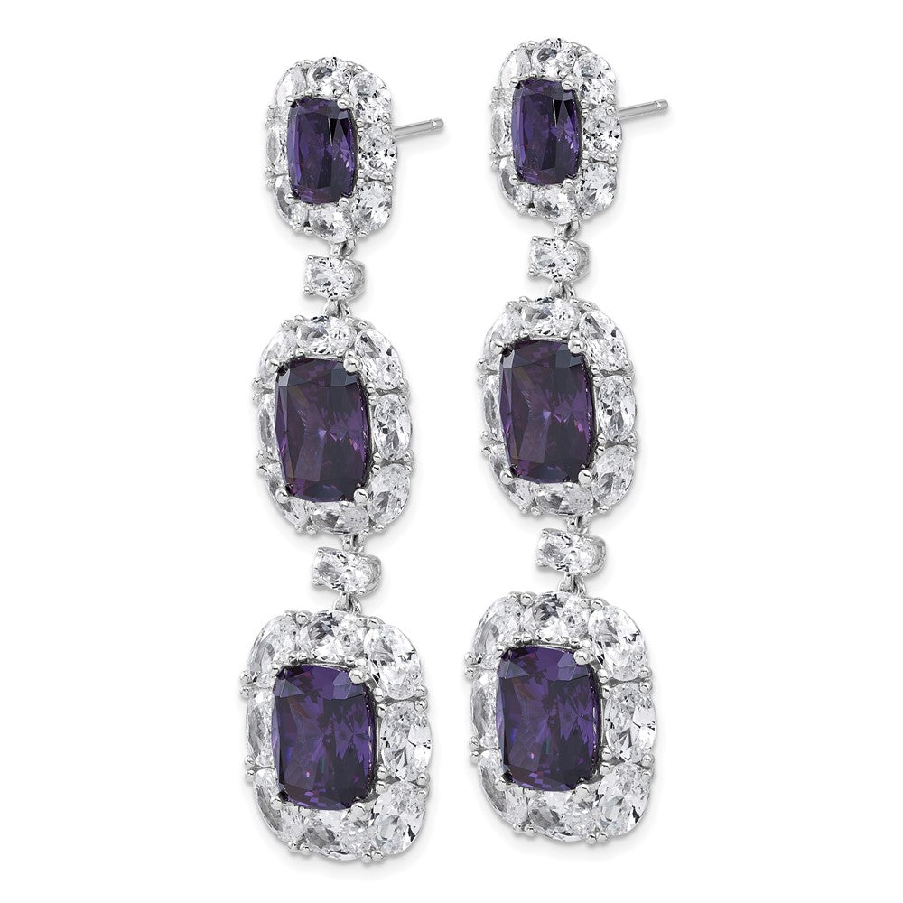 QCM1715PUR Cheryl M Sterling Silver Rhodium-plated Polished Fancy Purple and White CZ Halo Cluster Post Dangle Earrings