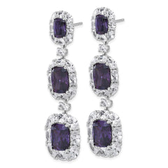 QCM1715PUR Cheryl M Sterling Silver Rhodium-plated Polished Fancy Purple and White CZ Halo Cluster Post Dangle Earrings