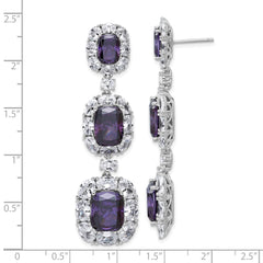 QCM1715PUR Cheryl M Sterling Silver Rhodium-plated Polished Fancy Purple and White CZ Halo Cluster Post Dangle Earrings