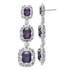 QCM1715PUR Cheryl M Sterling Silver Rhodium-plated Polished Fancy Purple and White CZ Halo Cluster Post Dangle Earrings