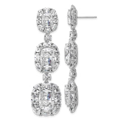 QCM1715 Cheryl M Sterling Silver Rhodium-plated Polished Fancy Cushion-cut CZ Halo Cluster Post Dangle Earrings