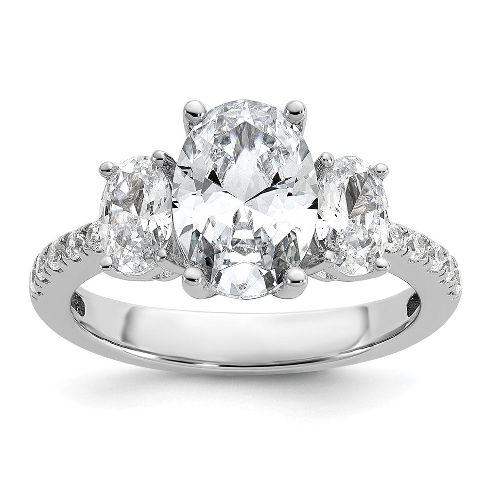 Cheryl M Sterling Silver Rhodium-plated Polished Fancy 3-Stone Oval CZ Ring
