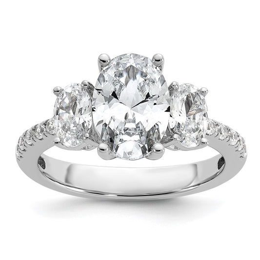 Cheryl M Sterling Silver Rhodium-plated Polished Fancy 3-Stone Oval CZ Ring