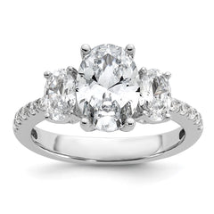 Cheryl M Sterling Silver Rhodium-plated Polished Fancy 3-Stone Oval CZ Ring