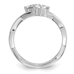 Cheryl M Sterling Silver Rhodium-plated Polished and Crisscross Two Stone CZ Ring