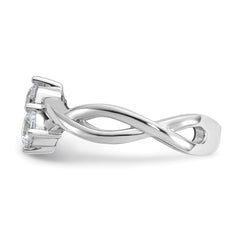 Cheryl M Sterling Silver Rhodium-plated Polished and Crisscross Two Stone CZ Ring