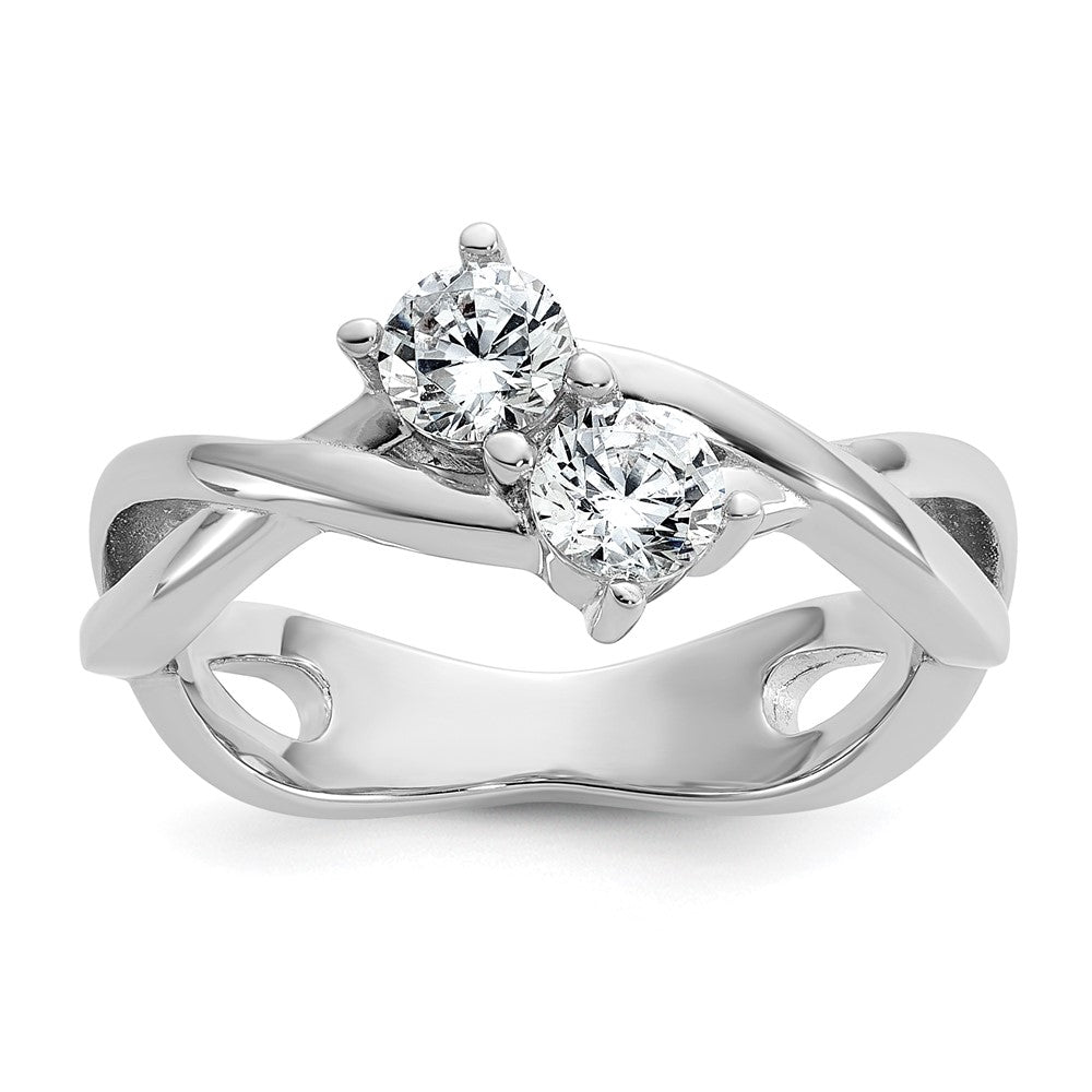 Cheryl M Sterling Silver Rhodium-plated Polished and Crisscross Two Stone CZ Ring