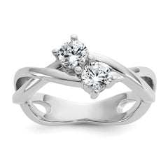 Cheryl M Sterling Silver Rhodium-plated Polished and Crisscross Two Stone CZ Ring