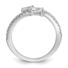 Cheryl M Sterling Silver Rhodium-plated Polished Fancy Emerald-cut CZ Bypass Ring