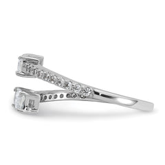 Cheryl M Sterling Silver Rhodium-plated Polished Fancy Emerald-cut CZ Bypass Ring