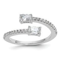 Cheryl M Sterling Silver Rhodium-plated Polished Fancy Emerald-cut CZ Bypass Ring