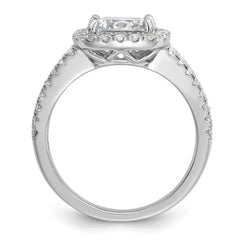 Cheryl M Sterling Silver Rhodium-plated Polished Cushion-cut CZ Halo Ring