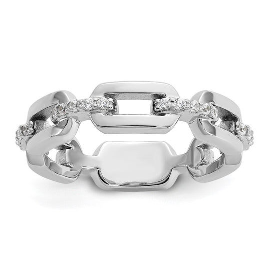 Cheryl M Sterling Silver Rhodium-plated Polished CZ Link Ring