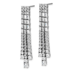 QCM1735 Cheryl M Sterling Silver Rhodium-plated Polished Fancy 3-Row CZ Post Dangle Earrings
