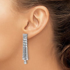 QCM1735 Cheryl M Sterling Silver Rhodium-plated Polished Fancy 3-Row CZ Post Dangle Earrings