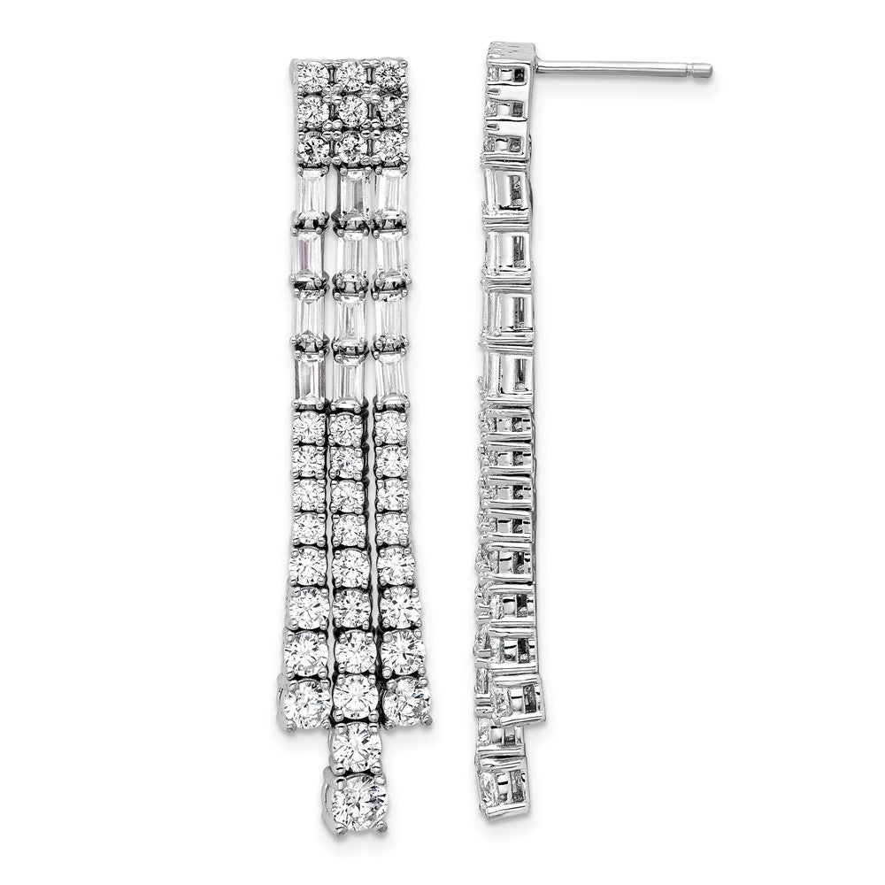 QCM1735 Cheryl M Sterling Silver Rhodium-plated Polished Fancy 3-Row CZ Post Dangle Earrings