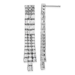 QCM1735 Cheryl M Sterling Silver Rhodium-plated Polished Fancy 3-Row CZ Post Dangle Earrings