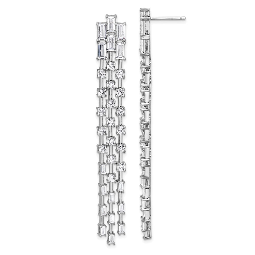 QCM1736 Cheryl M Sterling Silver Rhodium-plated Polished Fancy 3-Row CZ Post Dangle Earrings