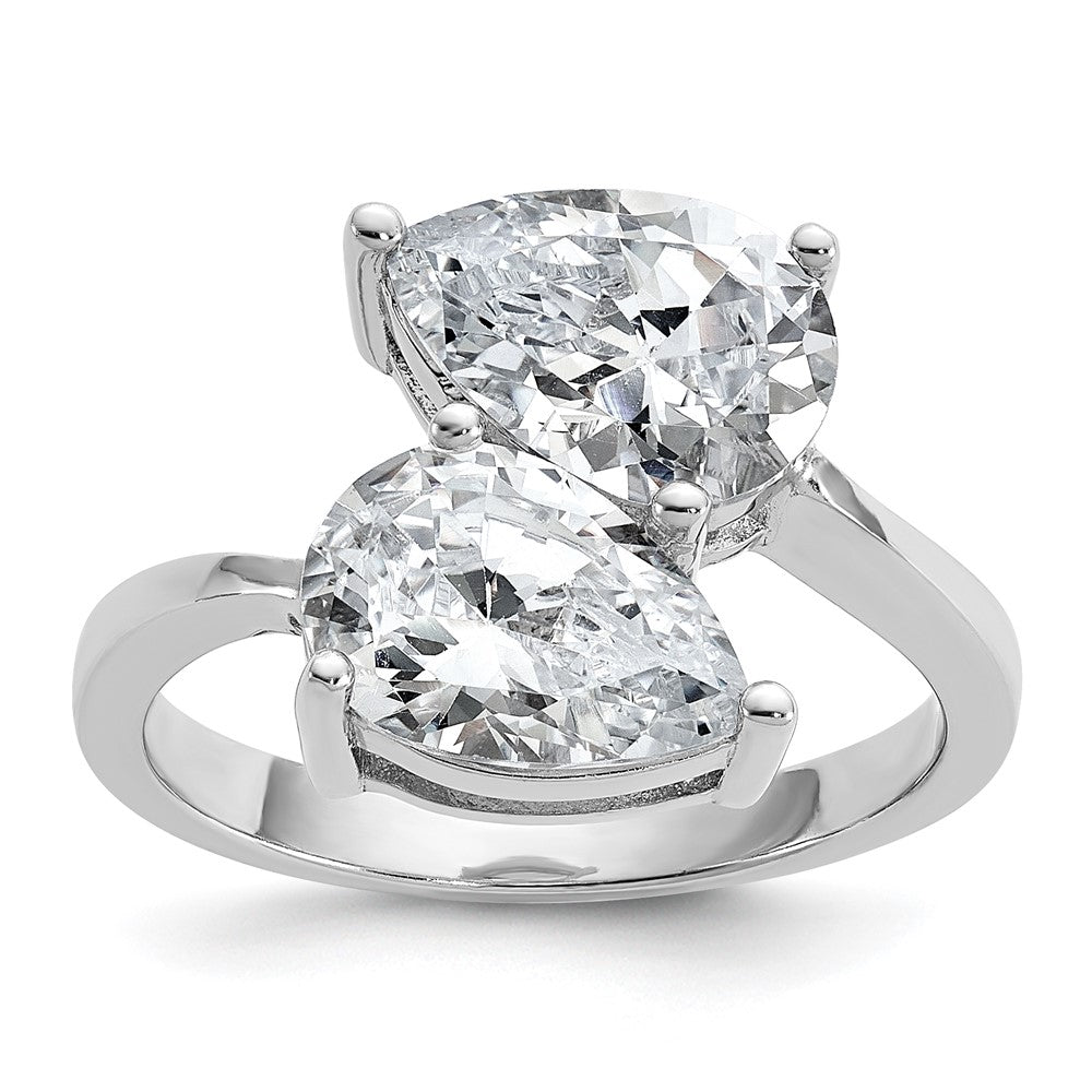 Cheryl M Sterling Silver Rhodium-plated Polished Double Pear CZ Ring