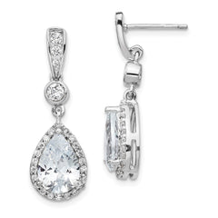 QCM173 Cheryl M Sterling Silver Rhodium-plated Brilliant-cut CZ Teardrop and Bezel Halo Post Dangle Earrings
