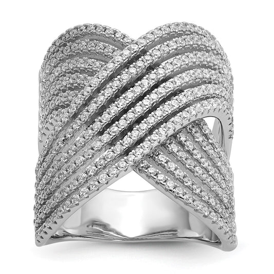 Cheryl M Sterling Silver Rhodium-plated Polished Fancy CZ X Ring