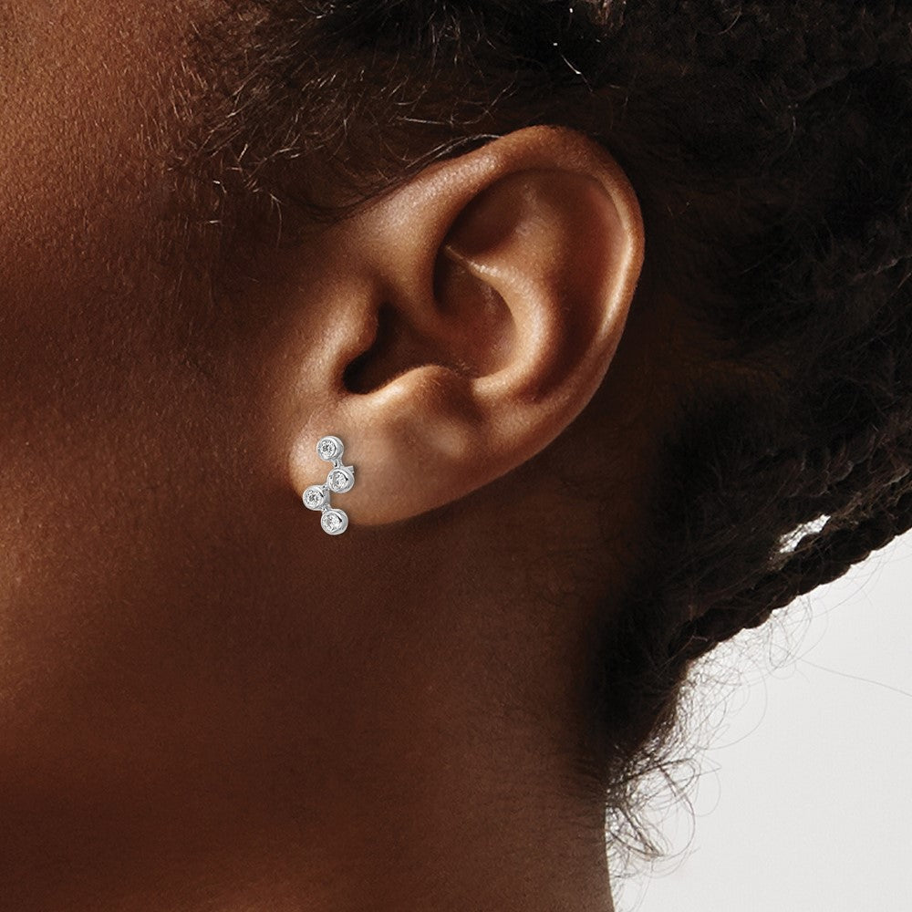 QCM1747 Cheryl M Sterling Silver Rhodium-plated Polished Multi Bezel Set CZ Post Earrings