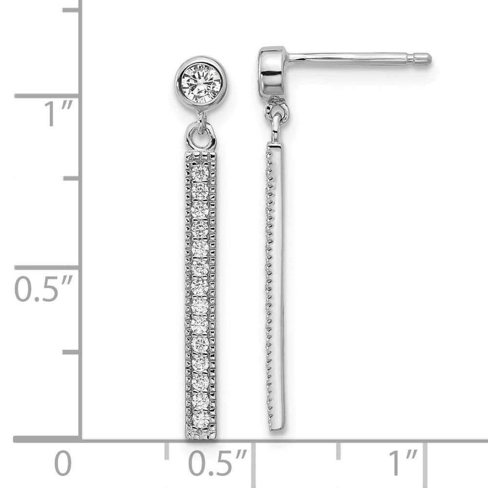 QCM1748 Cheryl M Sterling Silver Rhodium-plated Polished CZ Bar Post Dangle Earrings