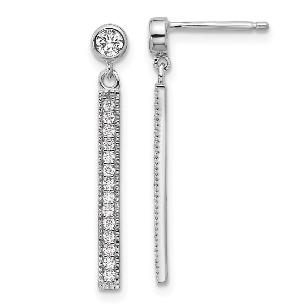 QCM1748 Cheryl M Sterling Silver Rhodium-plated Polished CZ Bar Post Dangle Earrings