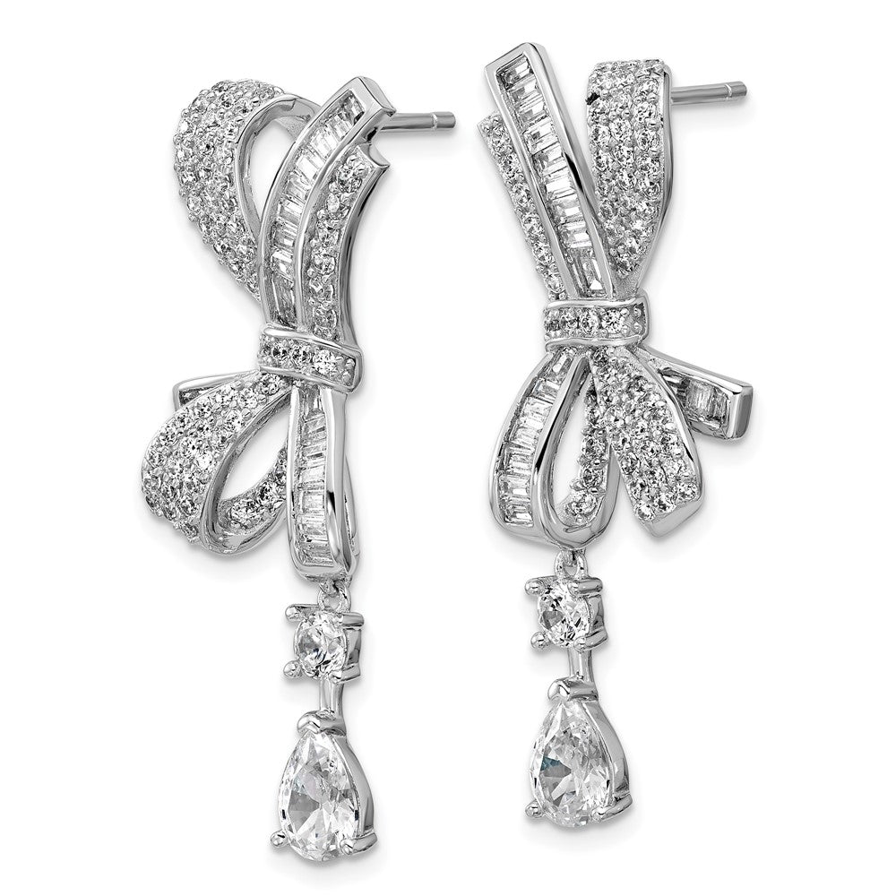 QCM1749 Cheryl M Sterling Silver Rhodium-plated Polished Fancy CZ Bow Post Dangle Earrings