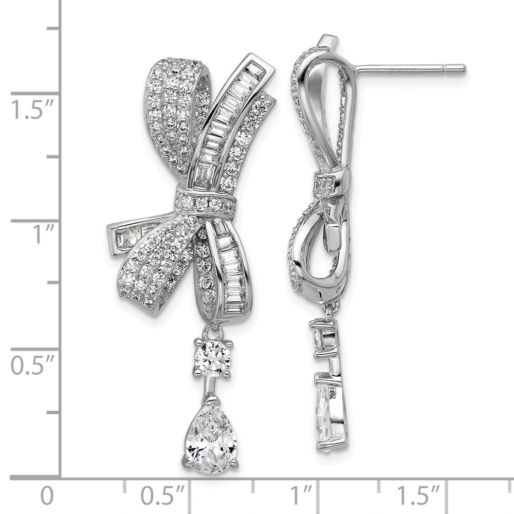 QCM1749 Cheryl M Sterling Silver Rhodium-plated Polished Fancy CZ Bow Post Dangle Earrings